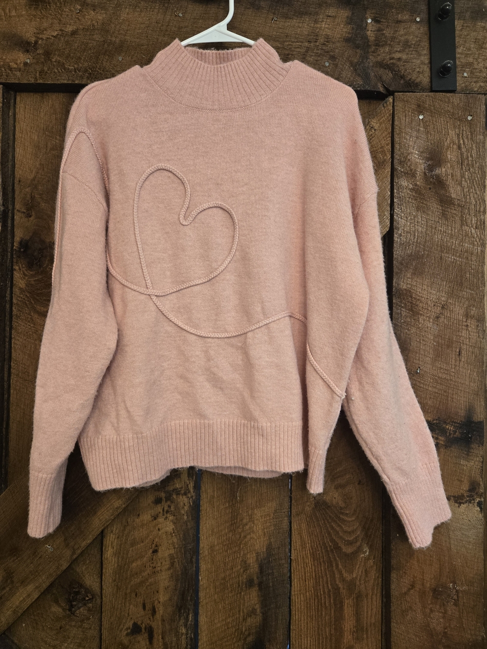 Women’s Pink Heart-Detail Mock Neck Sweater